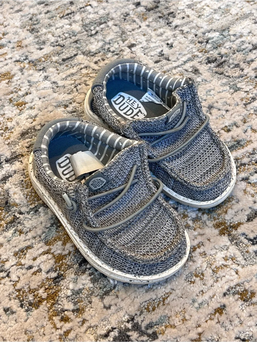 Hey Dude Kids Gray and Blue Knit Slip-On Sneakers
